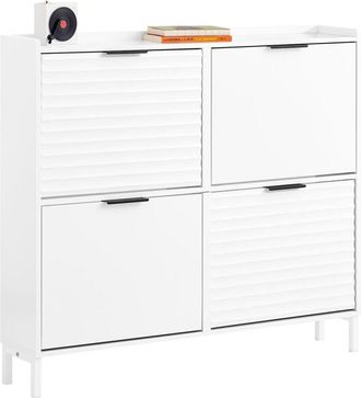 SoBuy Armadio Scarpe Stretto 19cm - 4 Sportelli per 12 Paire, Mobile Ingresso Design Scandinavo Bianco 100×19×90cm - SoBuy FSR197-W