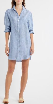 Frank & Eileen Mary Classic Long Sleeve Shirtdress in Blue Navy Stripe at Nordstrom, Size X-Small