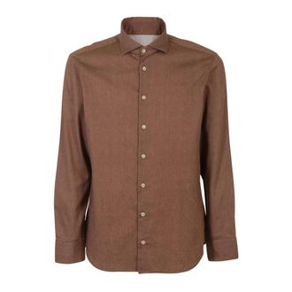 Bastoncino Cotone Puntinato - Heren - Casual Overhemden - Bruin - M - Katoen - Overhemden