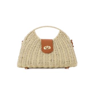 Adornia White Straw Picnic Basket Clutch