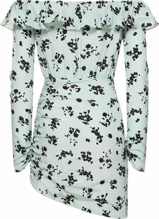 Alessandra Rich Printed Off-The-Shoulder Silk Mini Dress Size L