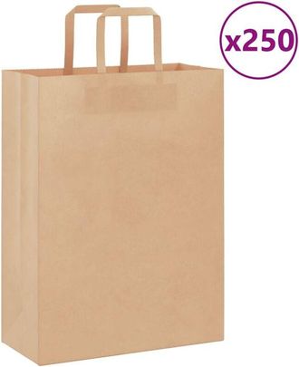 vidaXL Bolsas De Papel Con Asas 250 Uds Marr&oacute;n 26x12x35 Cm Vidaxl