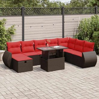 vidaXL Set Sof&aacute;s Jard&iacute;n Y Cojines 9 Pzas Rat&aacute;n Sint&eacute;tico Acacia Negro Vidaxl