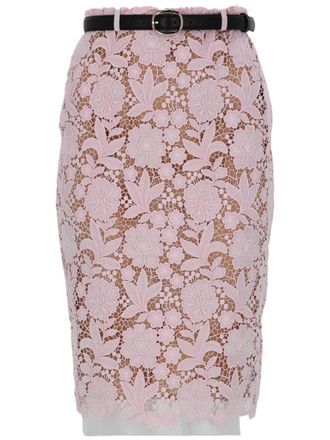 Self Portrait Floral Lace Overlay Fitted Skirt