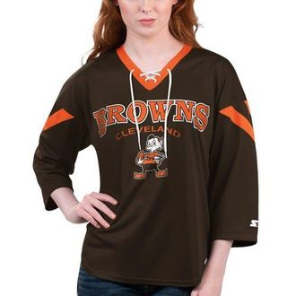 Starter Womens Starter Brown Cleveland Browns Rally Lace-Up 3/4 Sleeve T-Shirt at Nordstrom, Size Medium