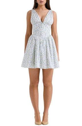 House of CB Fabrizia Floral Corset Minidress in Print Cottage Blue at Nordstrom, Size X-Small Long