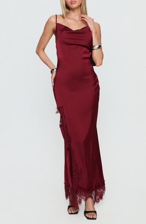 Princess Polly Katalyna Cowl Neck Lace Maxi Dress in Red at Nordstrom, Size 10
