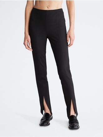 Calvin Klein Womens Open Slit Ponte Skinny Pants - Black - XS