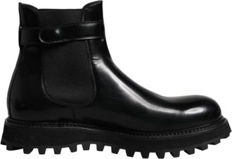 Dolce & Gabbana Black Belted DG Logo Men Chelsea Boots Mens Shoes (Pre-Owned)