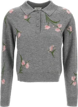 Erdem Floral Pattern Merino Wool Polo Jumper