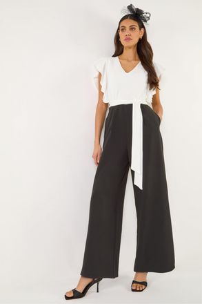 Roman Womens Colour Block V-Neck Stretch Jumpsuit - Black - Size 20 UK