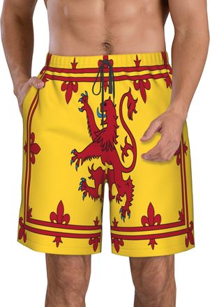 AOOEDM Scotland Scottish Rampant Lion Mens Beach Shorts with Pockets Summer Board Shorts Bathing Suits