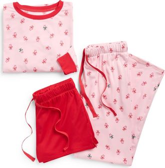 Jaclyn Holiday Long Sleeve Top, Shorts & Pants Pajamas in Candy Canes at Nordstrom Rack, Size X-Large