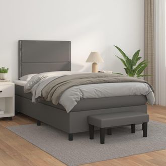 vidaXL Vidaxl - Cama Box Spring Con Colch&oacute;n Cuero Sint&eacute;tico Gris 120x200 Cm