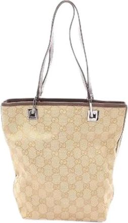 Gucci Pre-owned GG Canvas Tote Bag - Dames - Vintage Schoudertas - Beige - ONE Size - Leer - Vintage