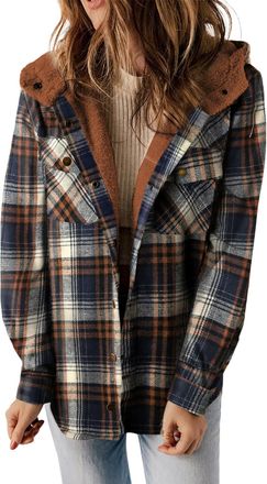 Dokotoo Womens Jackets Plaid Hooded Long Sleeve Button Down Ladies Chunky Cardigans Coat Winter Jacket for Women Fashion Shacket Warm Fuzzy Fleece Womens Coat