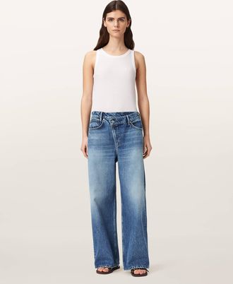 AllSaints Cotton Aki Wide Leg Crossover Jeans, Size: 27