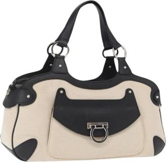 Ferragamo Pre-owned Handbags, female, Beige, Size: ONE SIZE Pre-owned Canvas Handbag