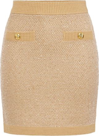 Elisabetta Franchi Beige Textured Knitted Button Mini Skirt