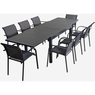 Sweeek Tavolo da giardino allungabile, 8 poltrone, alluminio e textilene