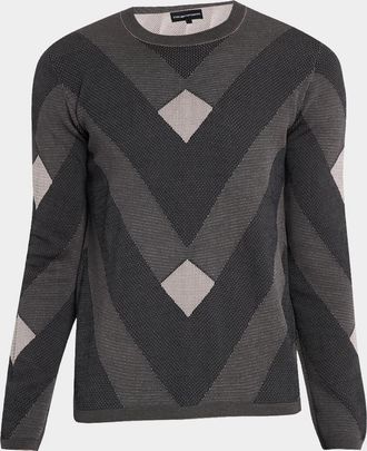 Emporio Armani Cotton Chevron Jacquard Crewneck Sweater