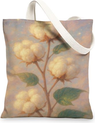 Generic Cotton Blossom Canvas Tote Bag, Rustic Reusable Shopping Bags, Eco-Friendly Lightweight Natural Fiber Shoulder Strap Bags 13x15 Inch