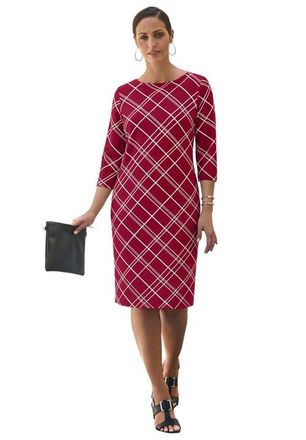 Jessica London Stretch Cotton Boatneck Shift Dress in Rich Burgundy Bias Stripe at Nordstrom, Size 14
