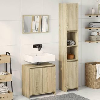 Berkfield Home Practical 3 Piece Bathroom Furniture Set Sonoma Oak Engineered Wood in Light Brown
