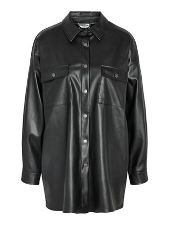 Noisy May Hemdbluse NOISY MAY NMFLANNY L/S OVERSIZE PU SHIRT NOOS, Damen, Gr. XS, schwarz, Web, Obermaterial: 100% Polyester, unifarben, l&auml;ssig geschnitten ca. 