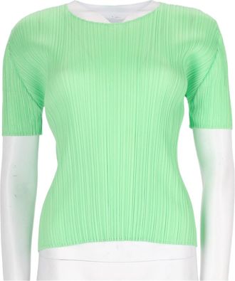 Pleats Please Issey Miyake Green Pleated Textured Short-Sleeve Top