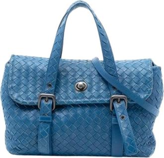Bottega Veneta Pre-owned Handbags, female, Blue, Size: ONE SIZE Pre-owned Woven Satchel