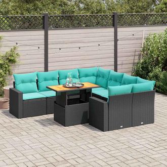 vidaXL Vidaxl Set De Sof&aacute;s De Jard&iacute;n Con Cojines 9 Pzas Rat&aacute;n Sint&eacute;tico Negro