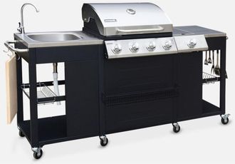 Alice's Garden Barbacoa De Gas De 5 Quemadores Con 1 Quemador Lateral