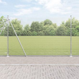 Berkfield Home Welded Wire Fence with 7 Flanged Posts 1.6x10 m Galvanised Steel in Silver