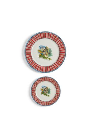 Lisa Corti Juego de Platos de Porcelana de 2 Loro de la Selva Rojo