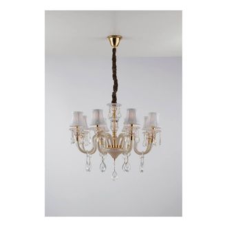 Netlighting MONET 8 Light Chandeliers with Shades Gold Crystal With Fabric 73x58cm | Size: 73x58 cm