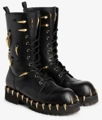 Roberto Cavalli Saber Tooth Pierced Combat Boots, Brand Size 41 ( US Size 8 )