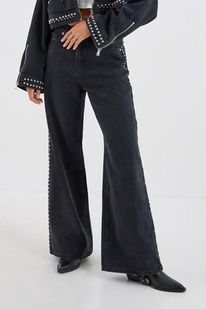 NASTY GAL Star Studded Baggy Denim Jeans in Washed Black at Nordstrom, Size 10