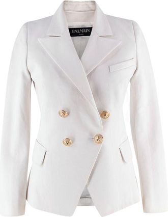 Balmain White Double Breasted Blazer with Gold Button Detail Size XS