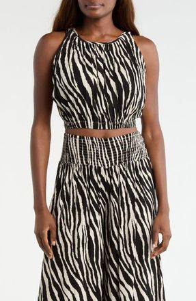 Elan Sleeveless Crop Cover-Up Top in Black Zebra at Nordstrom, Size X-Large