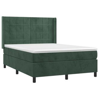 vidaXL Vidaxl - Cama Box Spring Colch&oacute;n Y Led Terciopelo Verde Oscuro 140x190cm