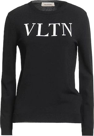 Valentino Round-neck Knitwear, female, Black, Size: S Logo Pullover