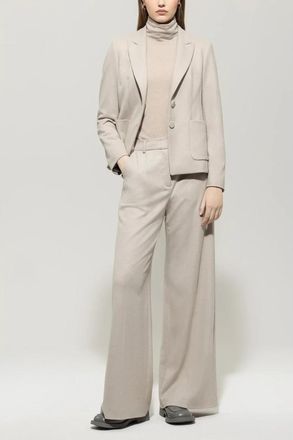 Luisa Cerano Wijde Flanellen Broek - Dames - Wijde Broeken - Beige - M - Wol - Broeken