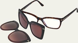 Tom Ford Square Blue-Block Optical Frames w/ Two Magnetic Sunglasses Clips