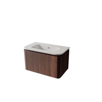Royal Plaza Terra Badkamermeubelset - 80x46.2x46cm - keramische wastafel wit glans - 1 wasbak - zonder kraangat - 2 lades - kastanje (walnoot)