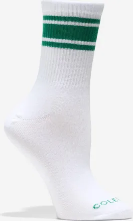 Cole Haan Womens Varsity Stripe Mid Crew Socks - White