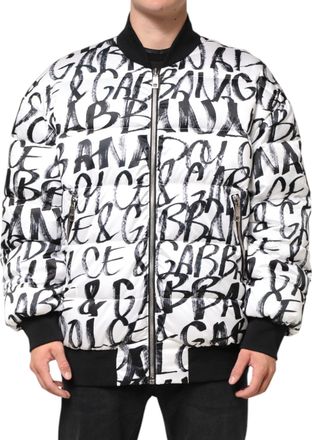 Dolce & Gabbana Mens White Black Graffiti Logo Puffer Bomber Jacket Polyester Clothing