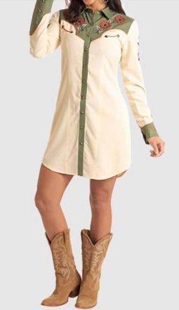 Panhandle Womens Retro Snap Chainstitch Shirt Dress In Ecru