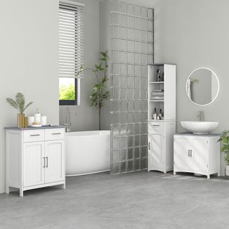 Kleankin 3-Piece Bathroom Furniture Set with Adjustable Shelves, White