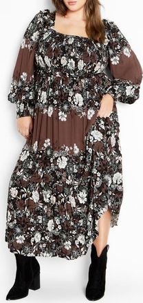 City Chic Hattie Floral Print Long Sleeve Maxi Dress at Nordstrom, Size Xxs